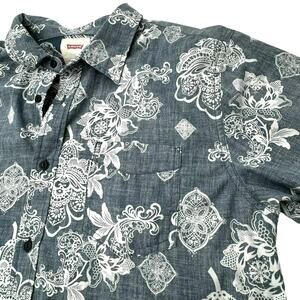 LEVIS‎ Men's Large Blue White Floral Boho Hawaiian Short Sleeve Button Up Shirt